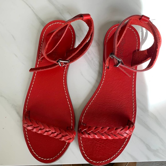 Madewell Shoes - Madewell red sandals flats genuine leather sz 7.5 womens